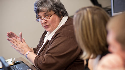 Professor of Education Leah McCoy teaches a class in the Master Teacher Fellows program; a new program for math and science teachers will begin next summer.