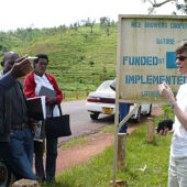 Sarah Lischer (far right) with the staff of the Lutheran World Federation at a rice cooperative in eastern Rwanda.