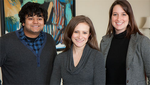 Seniors Zahir Rahman (from left) Kate Miners and Monica Giannone will give their senior orations at Founders' Day Convocation on Feb. 18.