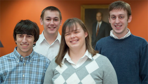 Zach Zimbile (left to right), Louis Brotherton, Andrea Kensy and Swayze Smartt are in Greece competing in the KPMG Global Case Competition.