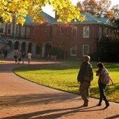 Wake Forest students walk across Hearn Plaza on Wednesday, October 28, 2009.