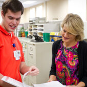 Jay Lowrey worked with volunteer coordinator Marinda Mawell during his internship at Hospice & Palliative Care in Winston-Salem to launch a Life Review program where patients can leave a recorded memento for family and friends.