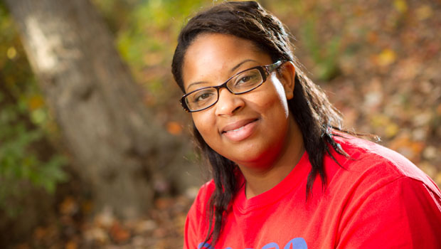 Senior Jessica Attucks, in the Wake Forest meditation garden, which was officially blessed in a ceremony led by the Native American Student Association (NASA) last spring. Attucks is president of NASA for 2010-11.