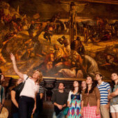 Students in Venice tour the Scuola di San Rocco with Professor Agnese Chiari.