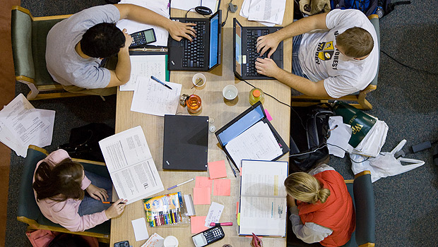 Students studying in the library