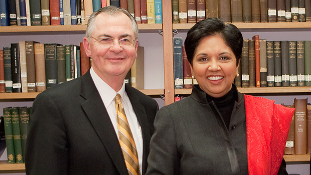 President Nathan Hatch and PepsiCo CEO Indra K. Nooyi