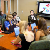 Physics professor Jed Macosko and his class