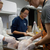 Students preparing turkeys