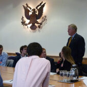 Business students meeting the ambassador