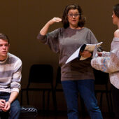 Broadway veteran Susan Terry (center) coaches students Jake Meyer and Brooke Saba.