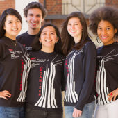 (From left) Mike Papakonstantinou, Mari Ishibashi, Jake Graham, Lucy Lan, Kristina Durr, Mariama Holman, and Lisa Hong model T-shirts designed to generate more awareness about the Feb. 25 event.