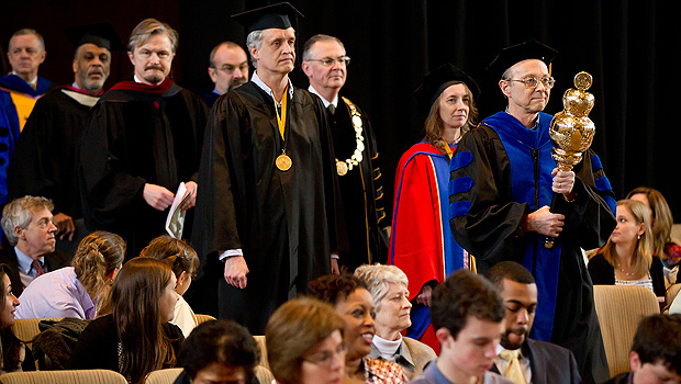 History professor Michael Hughes leads the processional.