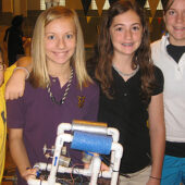 Jenna Barnes (purple shirt) and her team with their ROV just before they put it to the test.