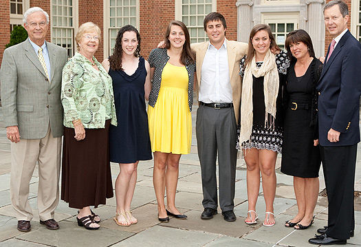 From left, Linville and Mary Jon Roach, Michelle and Allison Lange, Davis, Emily, Stephanie and Gerald Roach. (Though not pictured, Michelle and Allison's parents, Ginny Lawson and Steve Lange, are also Wake Forest alumni.) 