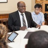 Ed Reynolds meets with Wake Forest students and staff.