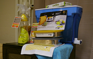 Items in a green dorm room