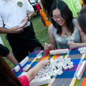 Students play a game at the World Cultural Festival.