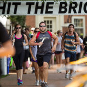 Members of the Wake Forest community run laps on Hearn Plaza to raise money for cancer research in the 10th annual Hit the Bricks for Brian.