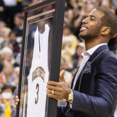 Chris Paul is presented with his retired jersey.