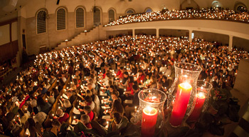 Candle are lit at Lovefeast.