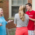 Professor Mary Dalton (second from left) talks with new students.