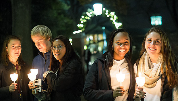 Students at the Lighting of the Quad