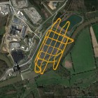 The image shows the flight path of the zone over the coal ash pond.