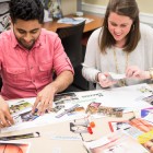 Seniors Nayan Hussain and Elizabeth Law work on creating visual maps that will help them think about possible career paths.