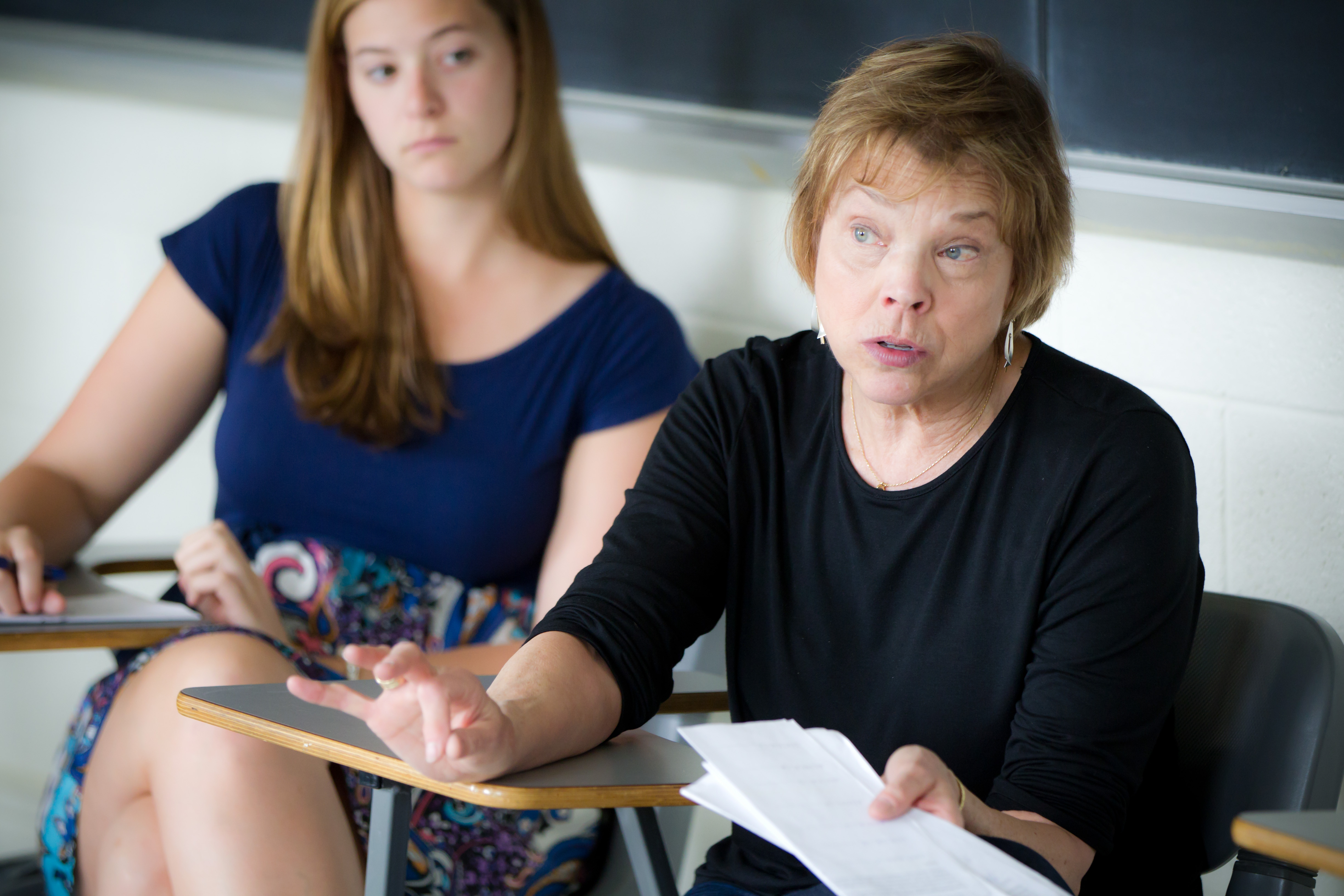 Nielsen teaches her seminar class on the relationship between fathers and daughters.