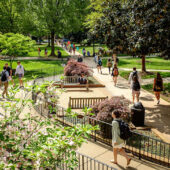 students walking on campus