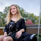 Enzo, the guide dog with Kathryn Webster