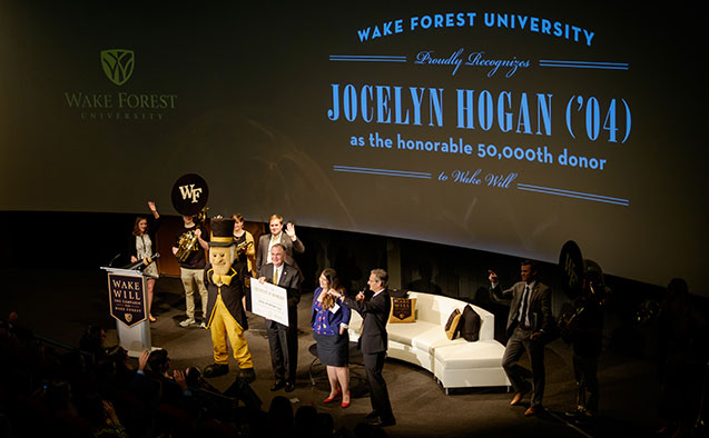 Celebration of the 50,000th donor to the Wake Will campaign