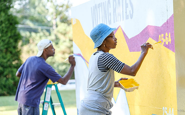 A mural being painted for Wake the Vote