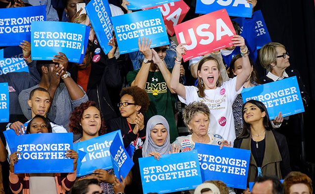 Wake Forest students at a campaign event for Hillary Clinton