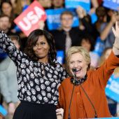 Hillary Clinton (right) and Michelle Obama at a campaign event in Winston-Salem