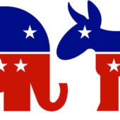 Graphic of democrat donkey and republican elephant