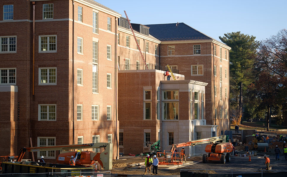 Construction is scheduled for completion in December on Maya Angelou Hall, a 76,110-square-foot, five-story building.