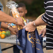 Food being packed for a backpack program.