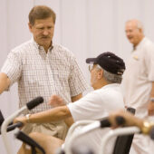 Professor of Health and Exercise Science researcher Jack Rejeski talks with research subjects.