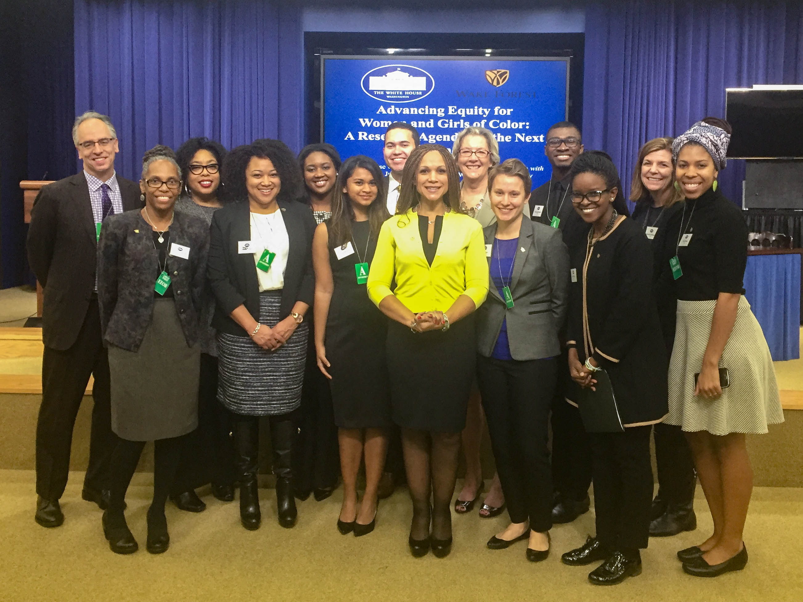 Melissa Harris-Perry and Provost Rogan Kersh with students at the White House.