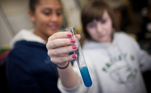 Students conduct a science experiment