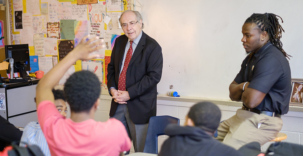 Author Robert Lipsyte speaks to students at Paisely IB Magnet School