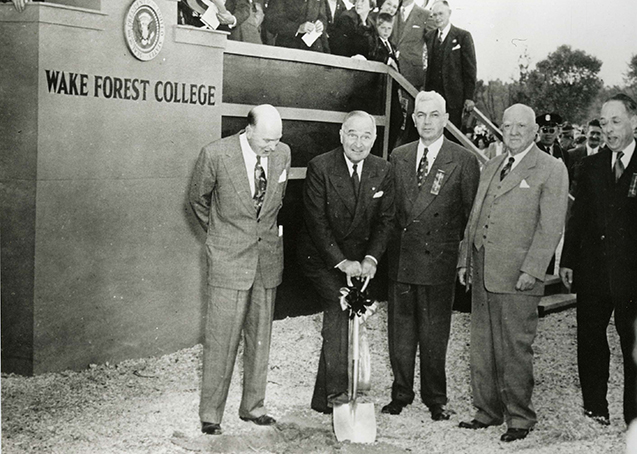 President Harry Truman breaks ground at the Reynolda Campus of Wake Forest