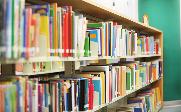 A stack of library books