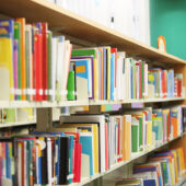 A stack of library books