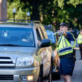 WFU police guide traffic on move-in day.