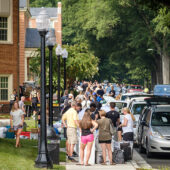 Wake Forest first year students move into their residence halls on south campus on the annual move in day on Wednesday, August 23, 2017.