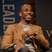 NBA basketball player Chris Paul visits Wake Forest, which he attended for two years, to talk about leadership as part of the Leadership Project with President Nathan O. Hatch.