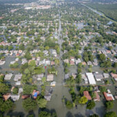 An aerial image of Houston flooding