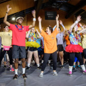 Students at Wake Forest participate in a 12-hour dance marathon to raise money for cancer research